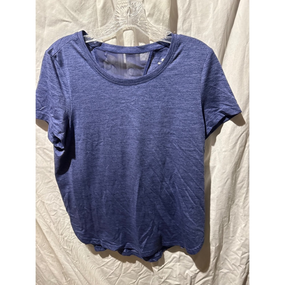 Apana Women Blue Heathered Short Sleeve Activewear Mesh Back Tulip Hem Top L